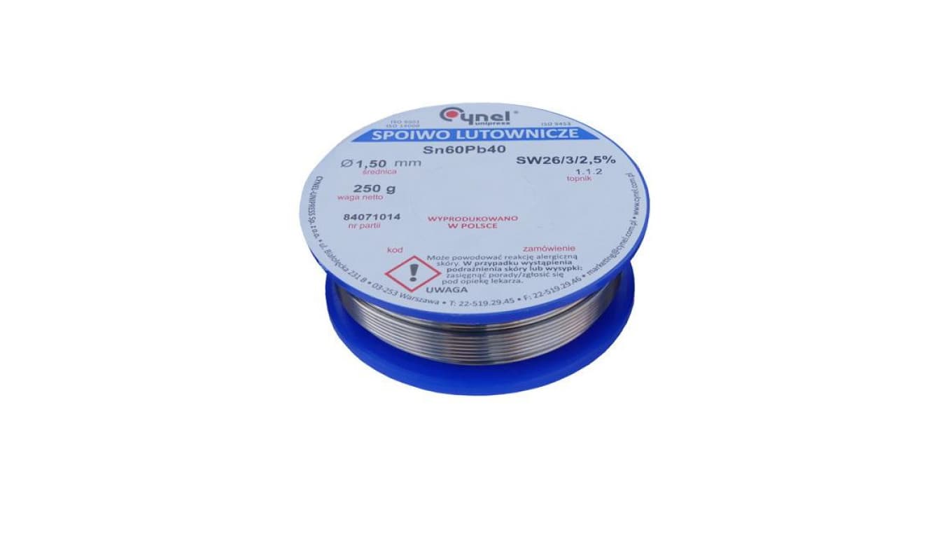 

CYNEL UNIPRESS Cyna 1,50mm 250g Sn60Pb40 SW26/3/2.5 spoiwo lutownicze PROFESSIONAL
