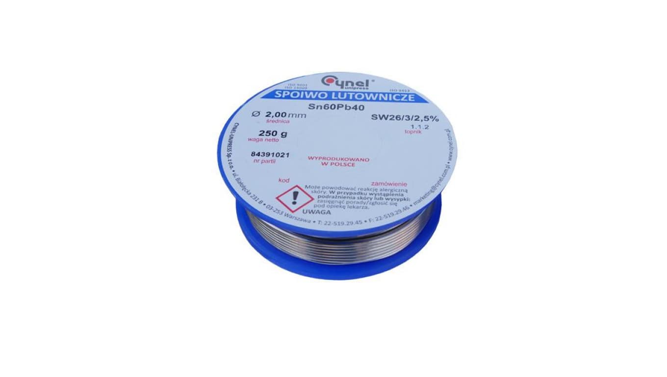 

CYNEL UNIPRESS Cyna 2,00mm 250g Sn60Pb40 SW26/3/2.5 spoiwo lutownicze PROFESSIONAL