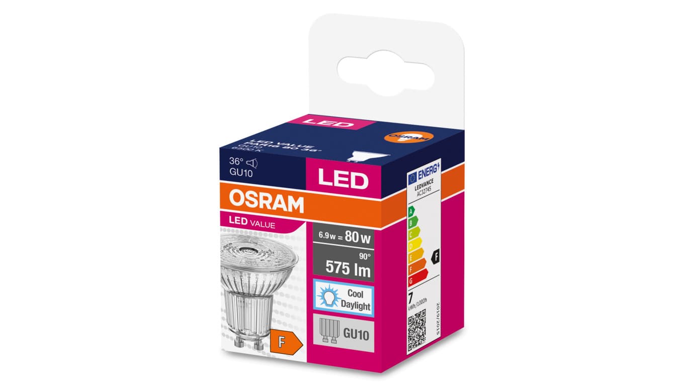 

Żarówka LED VALUE PAR16 80 36 6,9W/865 GU10 575lm 4058075096684