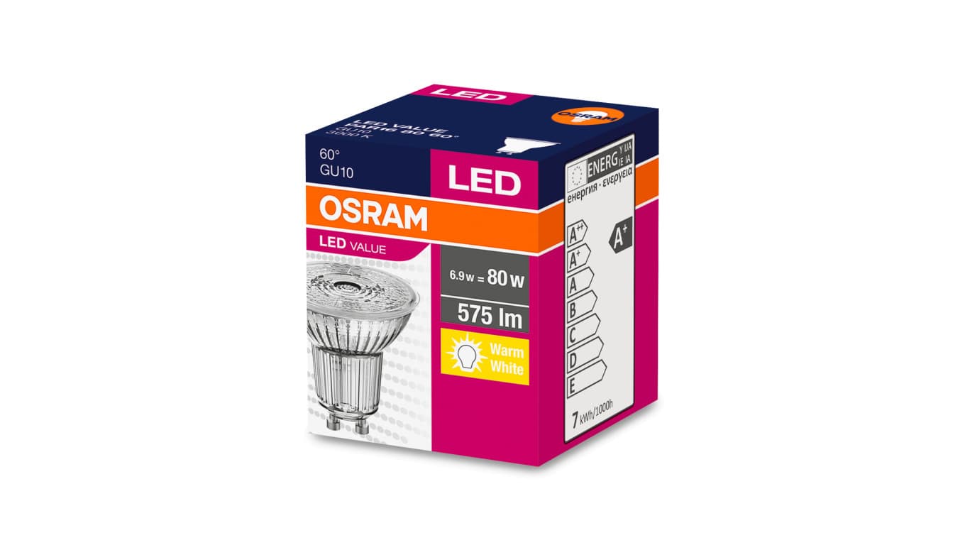 

Żarówka LED VALUE PAR16 80 60 6,9W/830 GU10 575lm 4058075096769