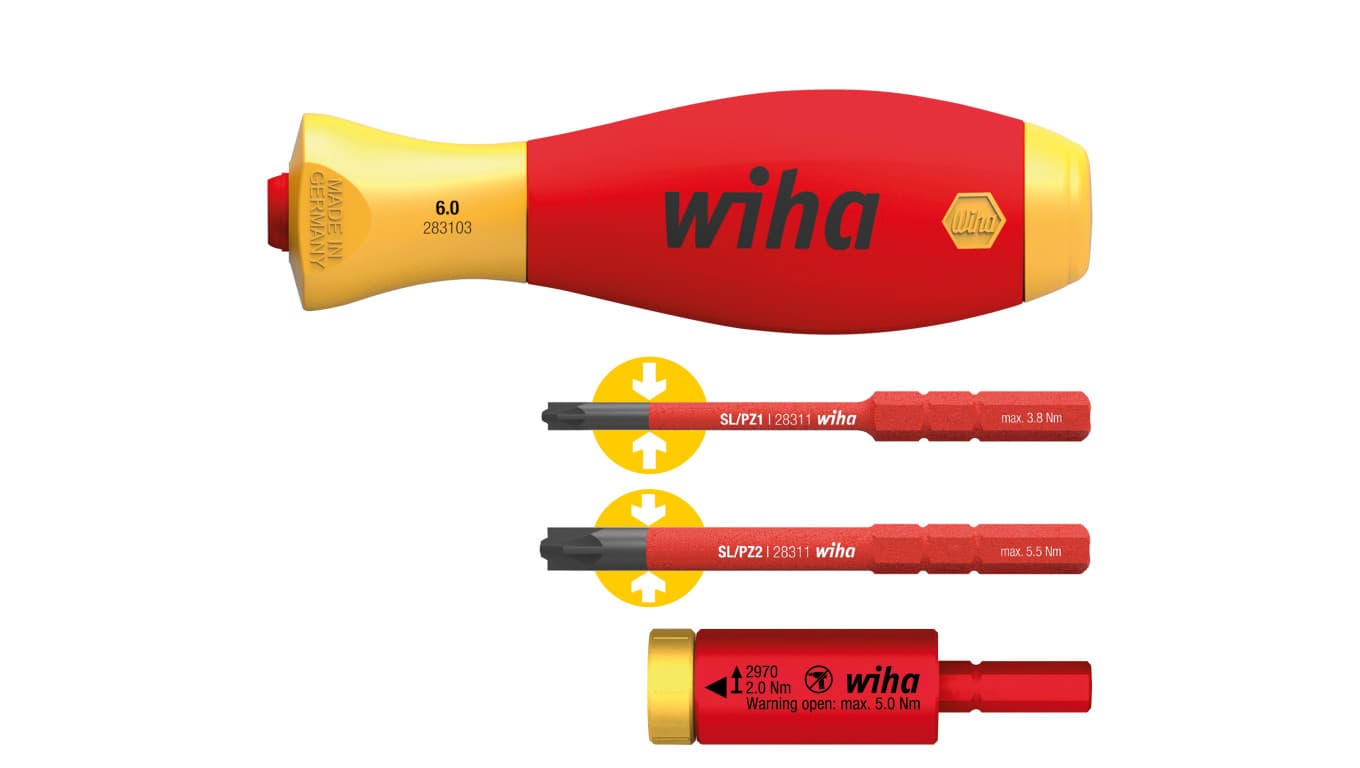 

Wiha Zestaw adapterów dynamometrycznych easyTorque electric z uchwytem slimVario i bitami slimBit SL/PZ 4-cz. w opakowaniu blist