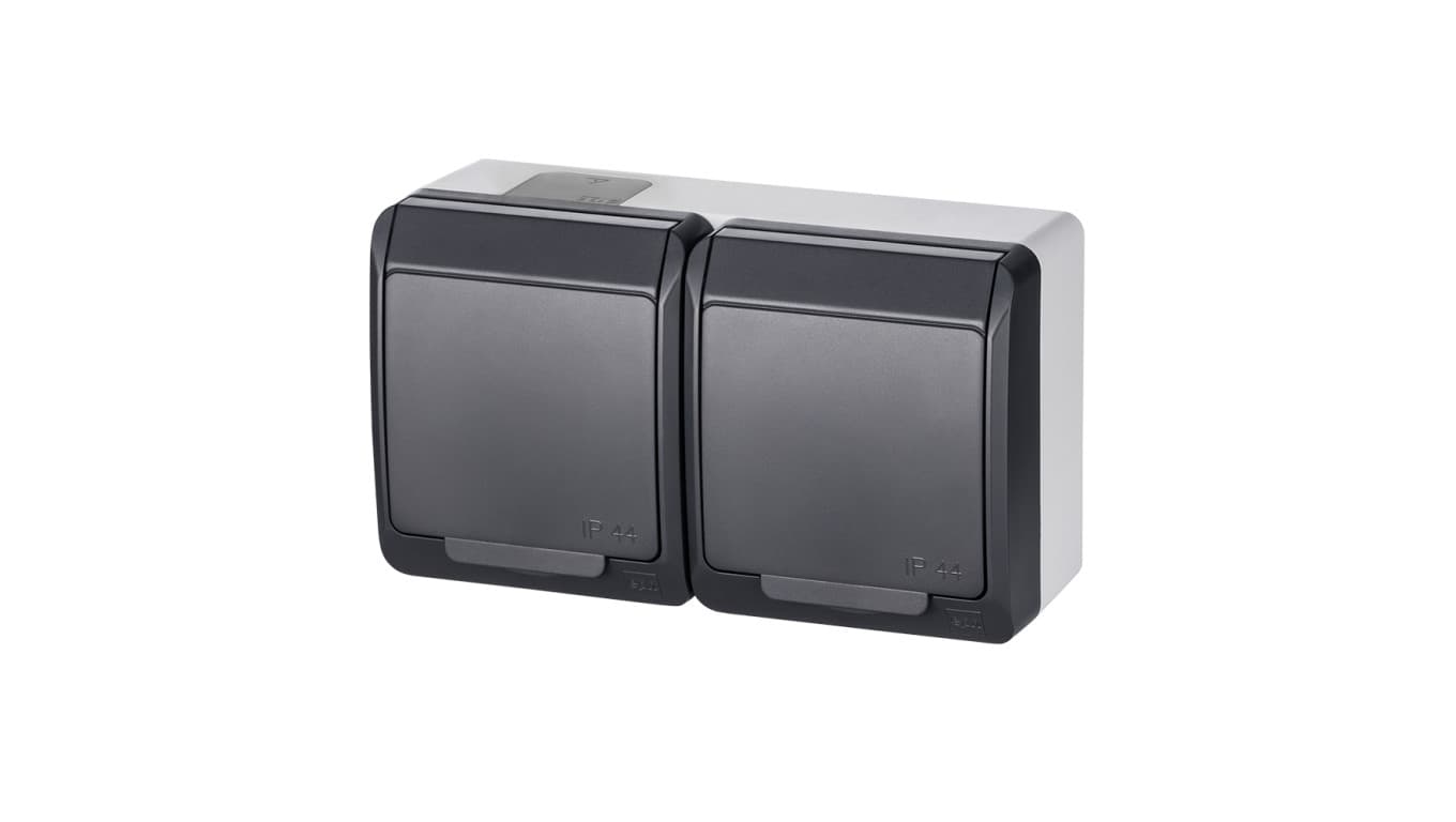 

Hermes Gniazdo hermetyczne podwójne natynkowe z uziemieniem 16A IP44 antracyt 0322-07