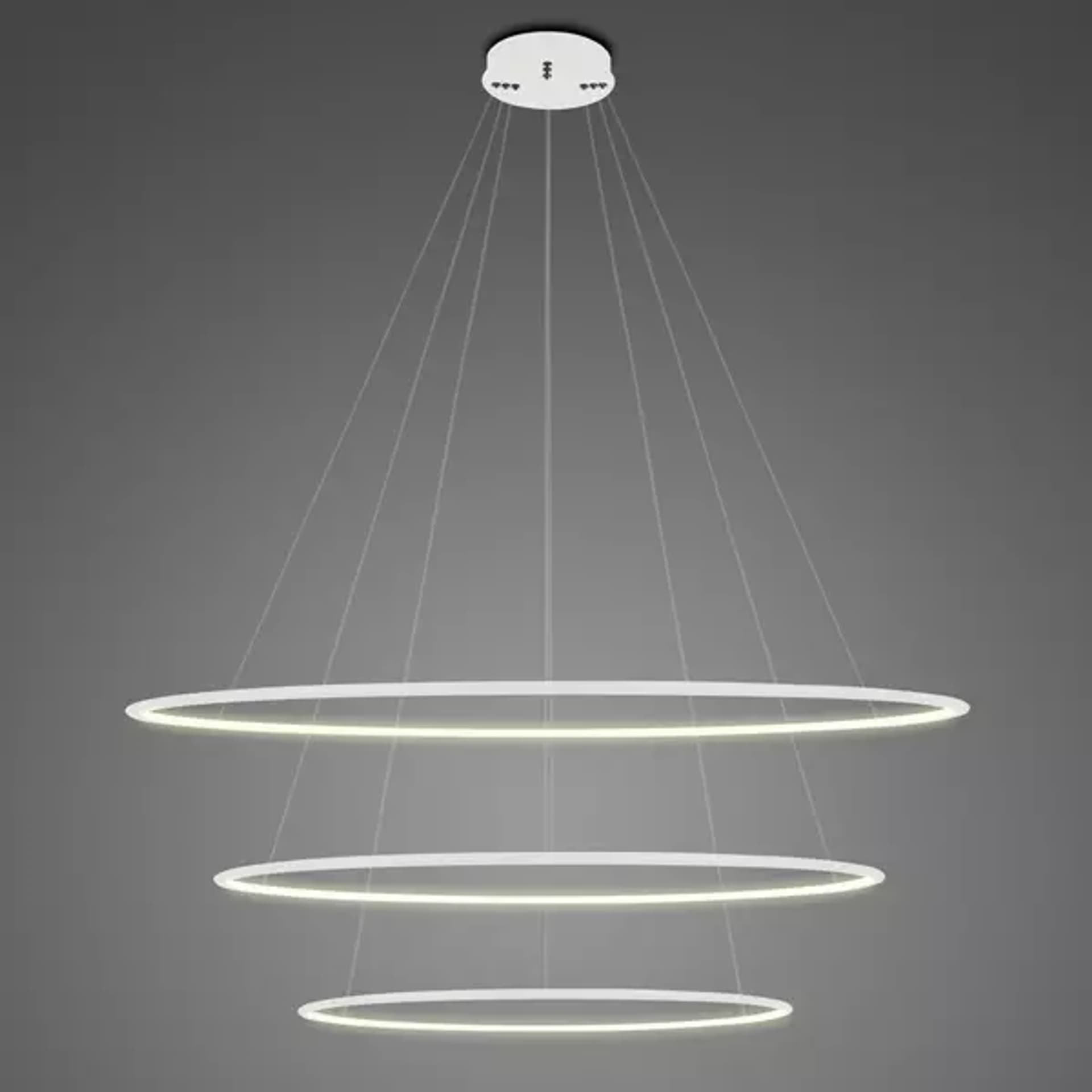 

Lampa wisząca Ledowe Okręgi No.3 Φ100 cm in 3k biała ściemnialna Altavola Design (Barwa światła delikatnie ciepła, Kierunek padania światła do wewnątrz, Kolor Biały, Możliwość ściemniania tak)