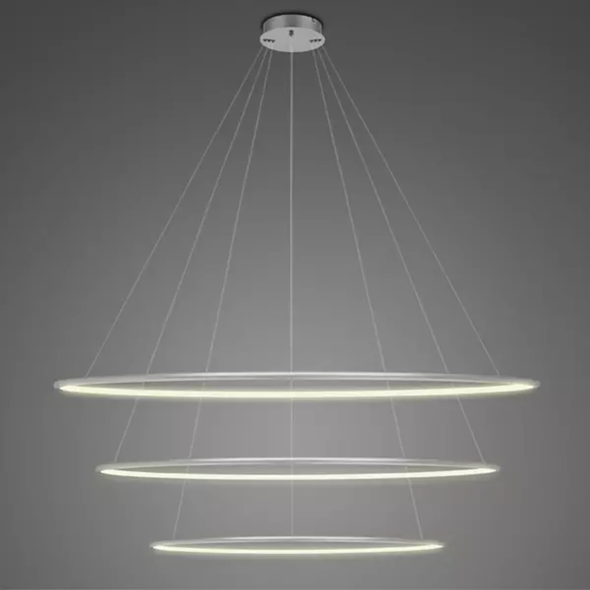 

Lampa wisząca Ledowe Okręgi No.3 Φ120 cm in 3k srebrna Altavola Design (Barwa światła delikatnie ciepła, Kierunek padania światła do wewnątrz, Kolor srebrny, Możliwość ściemniania nie)