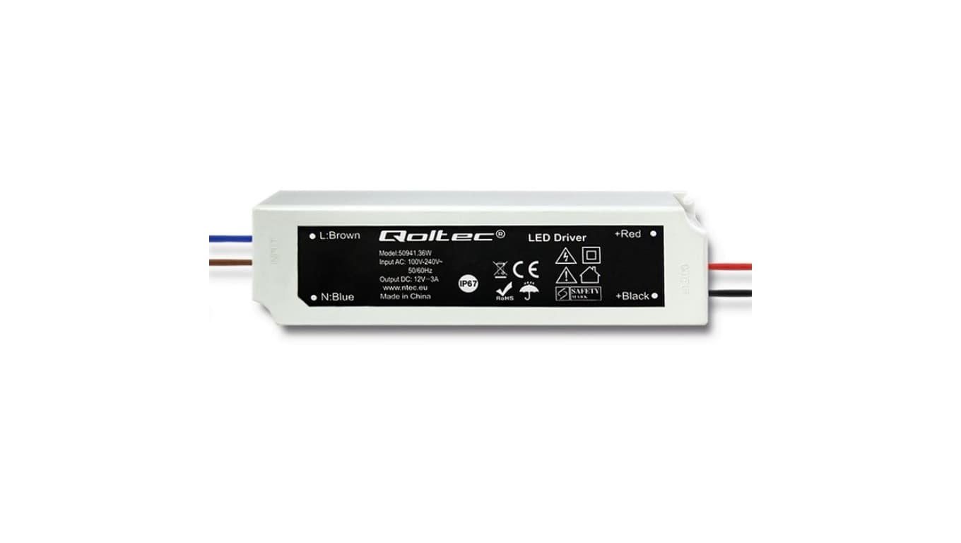 

Qoltec Zasilacz impulsowy LED IP67 | 36W | 12V | 3A | Wodoodporny (0NC)