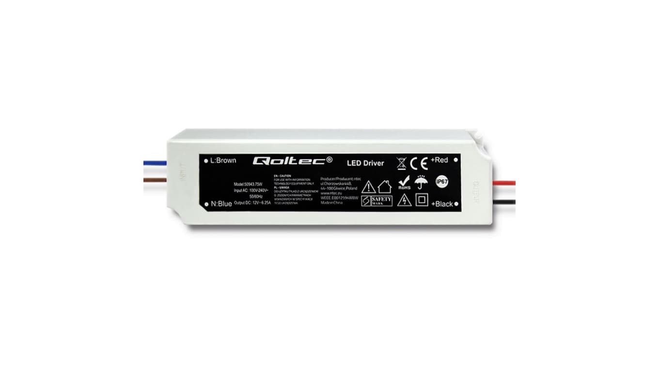 

Qoltec Zasilacz impulsowy LED IP67 | 75W | 12V | 6.25A | Wodoodporny (0NC)