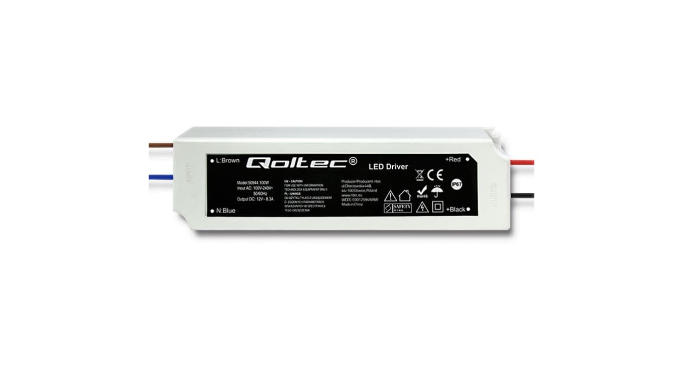 

Qoltec Zasilacz impulsowy LED IP67 | 100W | 12V | 8.3A | Wodoodporny (0NC)