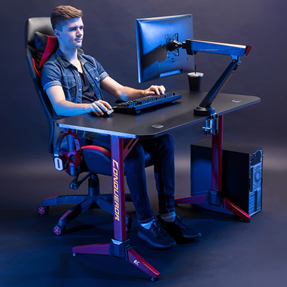 

Biurko gamingowe czarno-czerwone NanoRS 100kg max, wysokość 750mm, podświetlenie LED RGB, RS701
