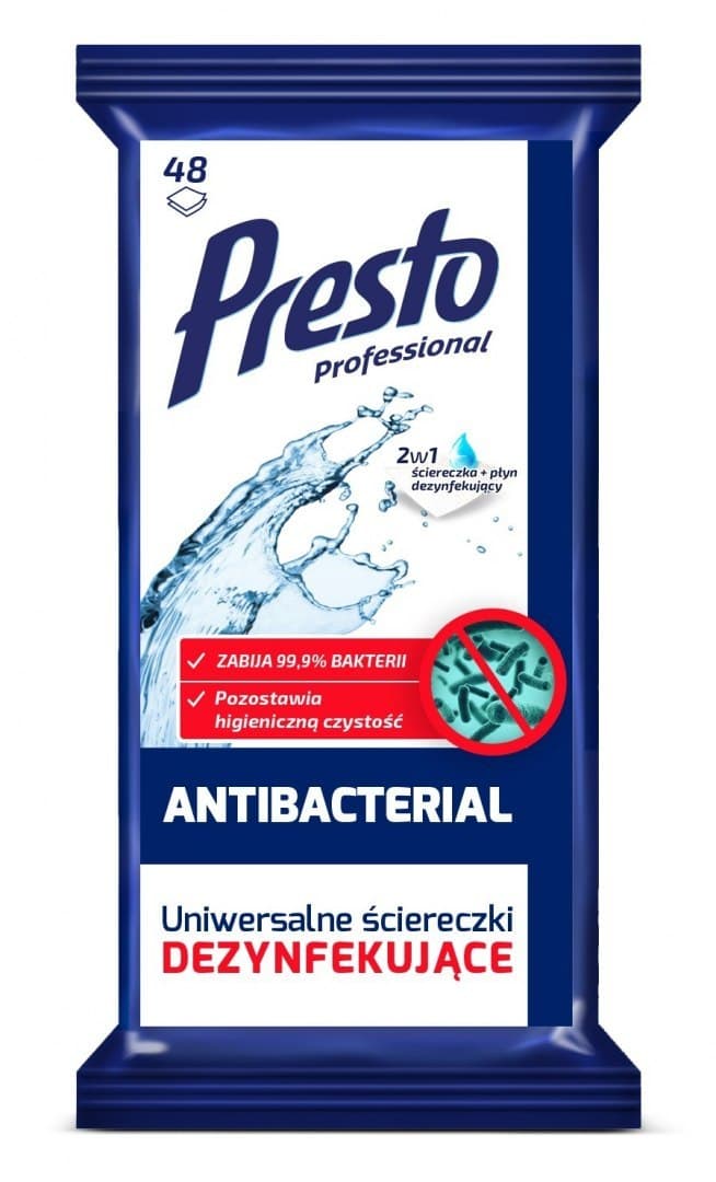 

Presto Ściereczki czyszczące+płyn 2w1 Antibacterial 1op.-48szt