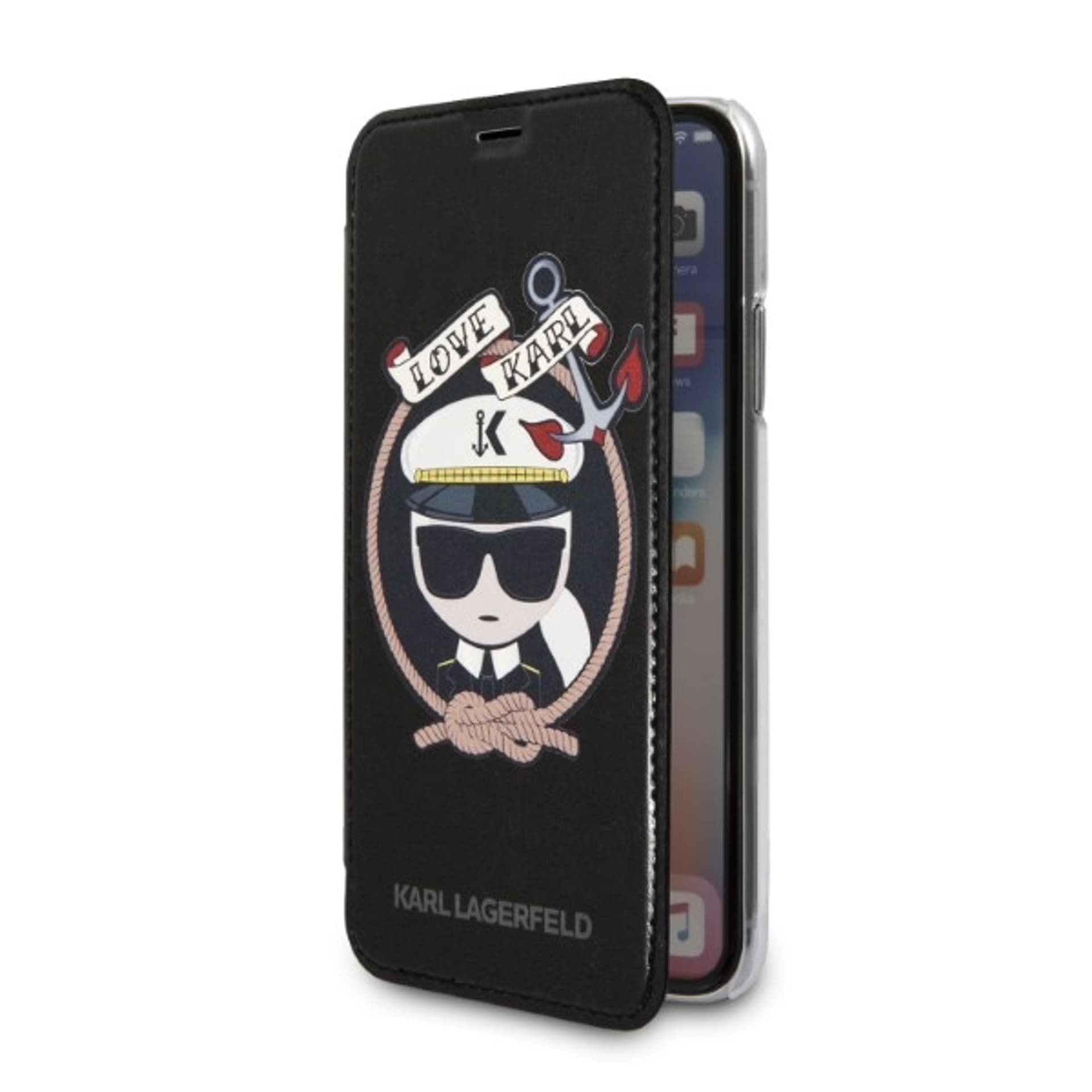 

Karl Lagerfeld KLFLBKPXKSB iPhone X/Xs czarny/black bookcase Signature Glitter