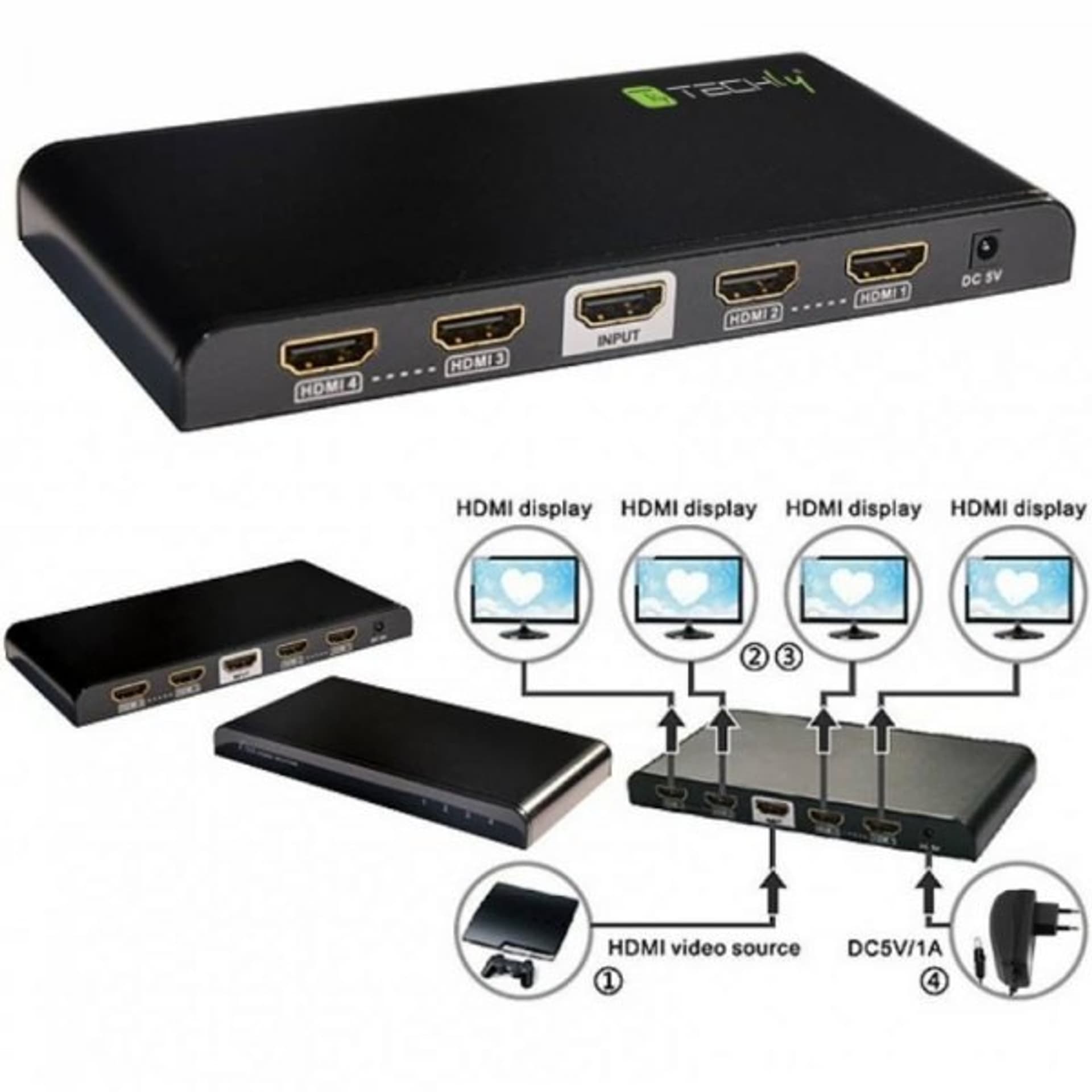 

Rozdzielacz-splitter AV HDMI 2.0 1/4 Ultra HD 4Kx2K 3D