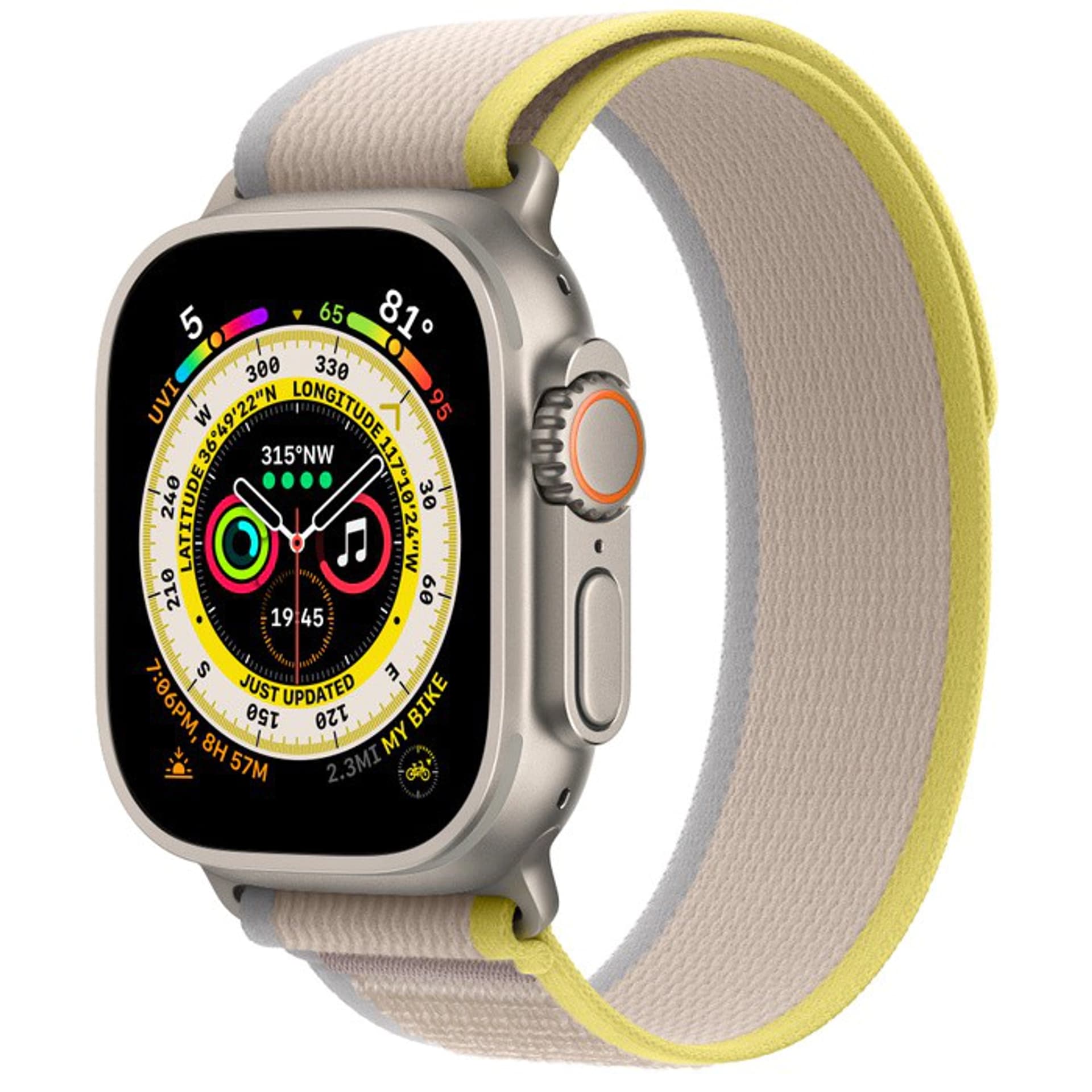 

Watch Ultra GPS + Cellular, 49 mm Koperta tytanowa z opaską Trail w kolorze żółtym/beżowym - M/L