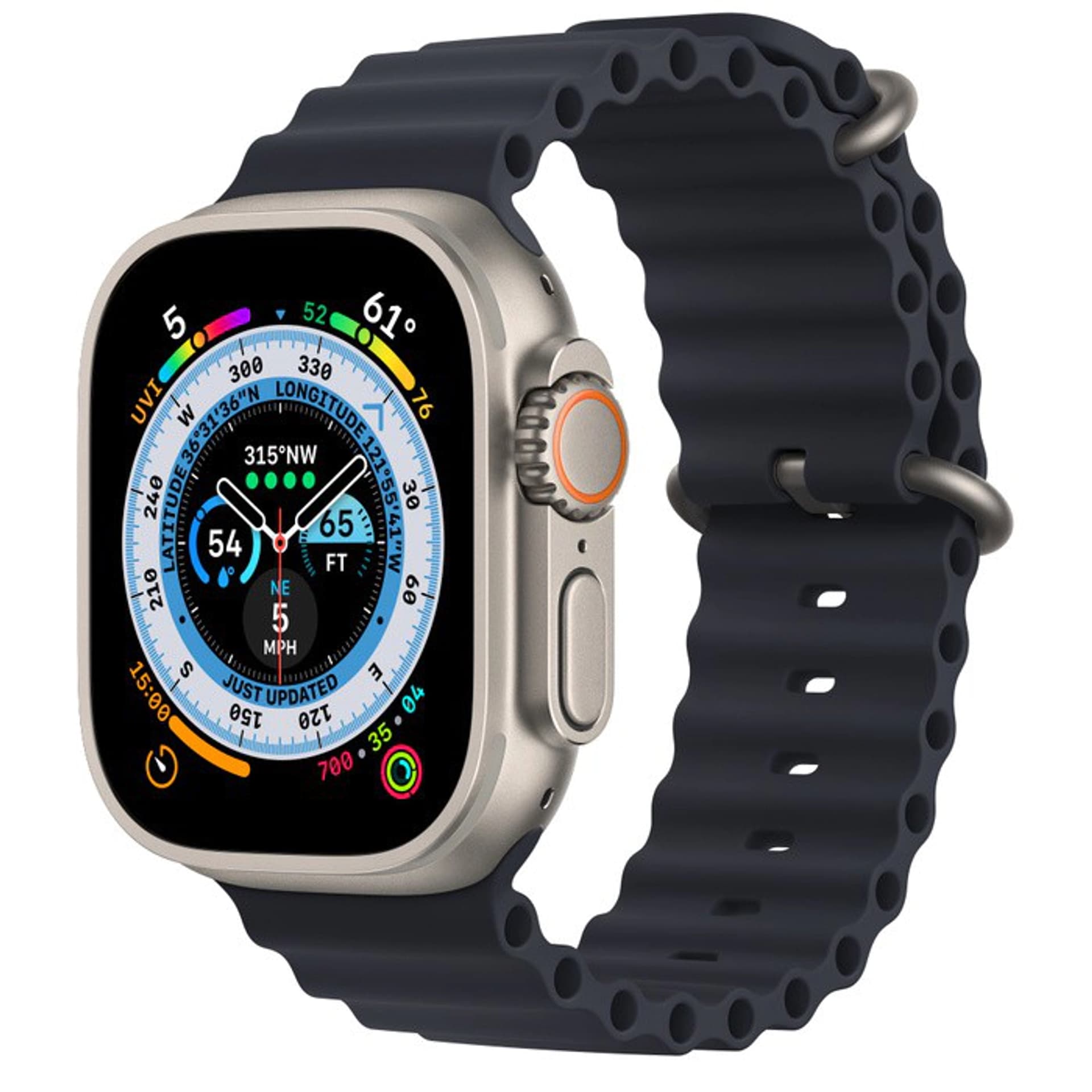 

Watch Ultra GPS + Cellular, 49 mm Koperta tytanowa z paskiem Ocean w kolorze północy APPLE iOS Czarny