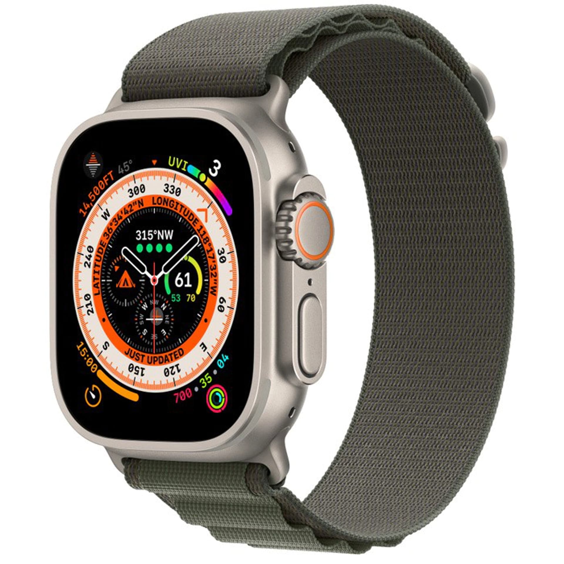 

Watch Ultra GPS + Cellular, 49 mm Koperta tytanowa z opaską Alpine w kolorze zielonym - S APPLE iOS Srebrny