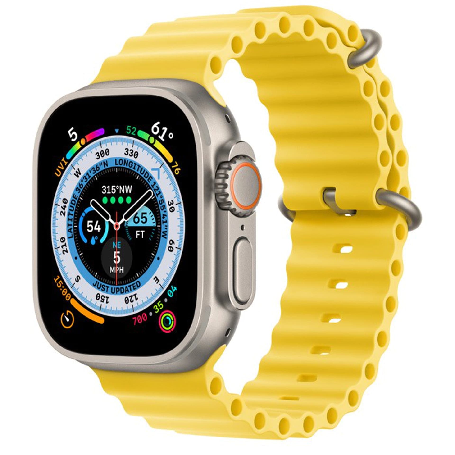 

Watch Ultra GPS + Cellular, 49 mm Koperta tytanowa z paskiem Ocean w kolorze żółtym APPLE iOS Srebrny