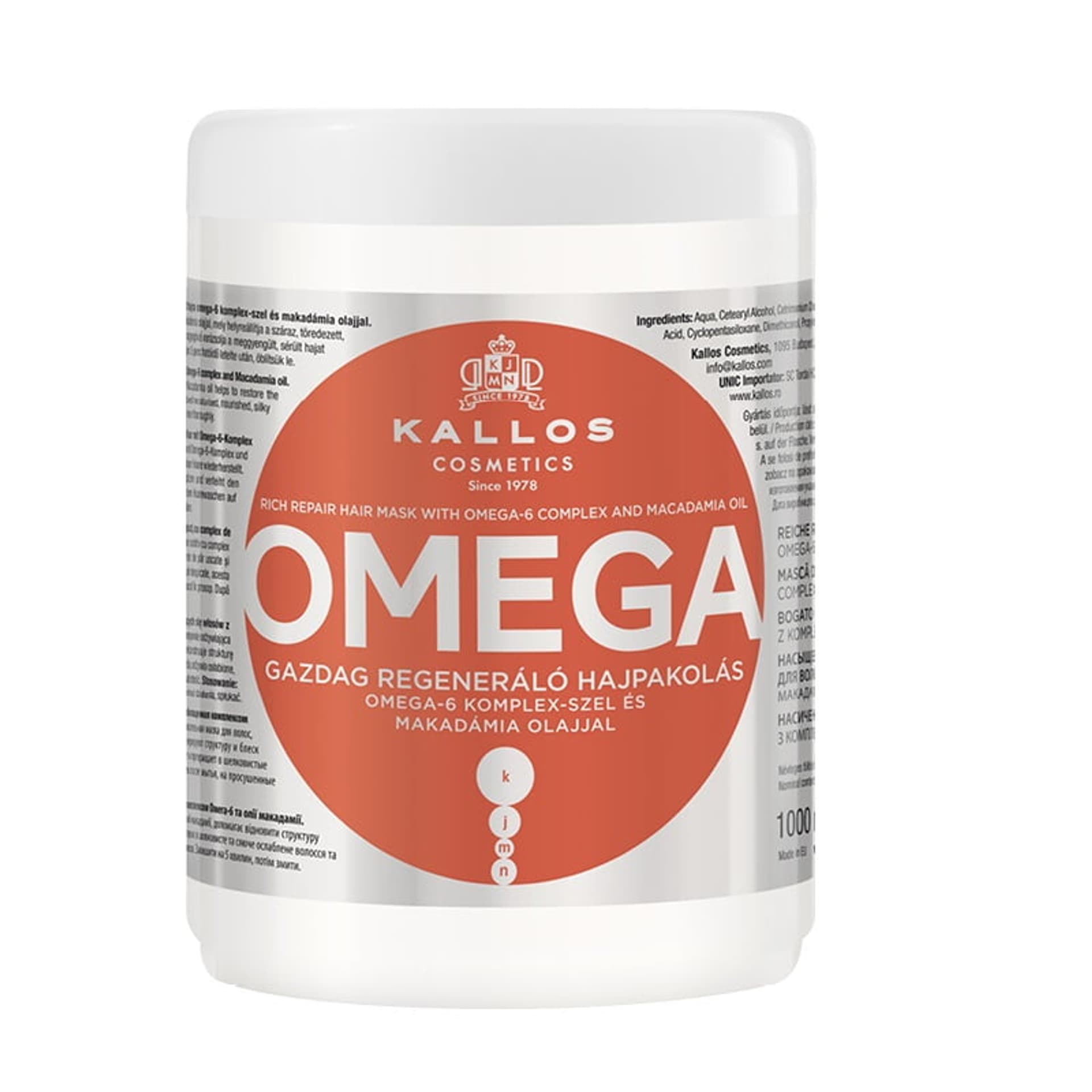 

Kallos Omega Rich Repair Hair Mask With Omega-6 Complex And Macadamia Oil regenerująca maska z kompleksem omega-6 i olejem makadamia 1000ml