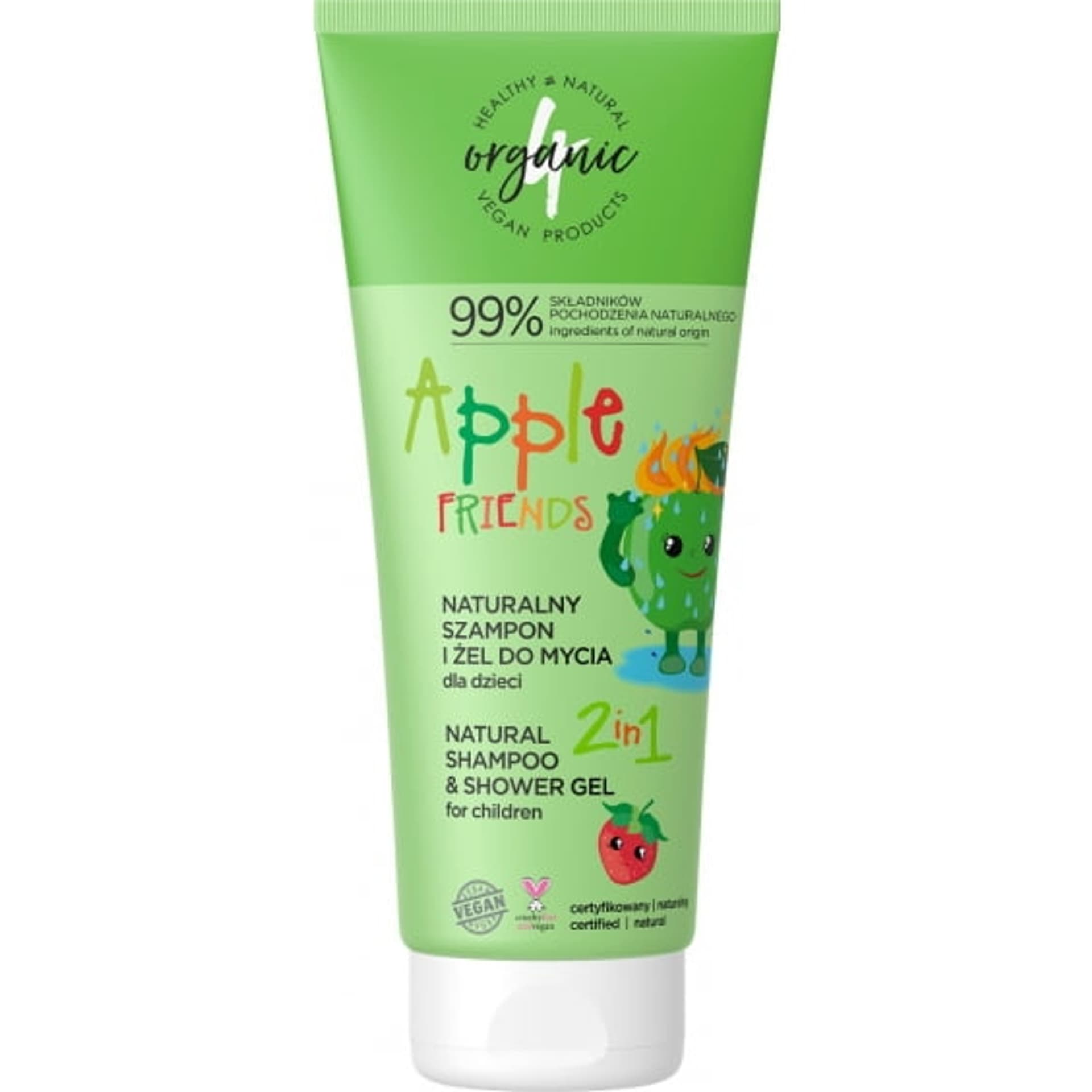 

4organic Naturalny szampon i żel do mycia dla dzieci 2w1 Apple Friends 200ml