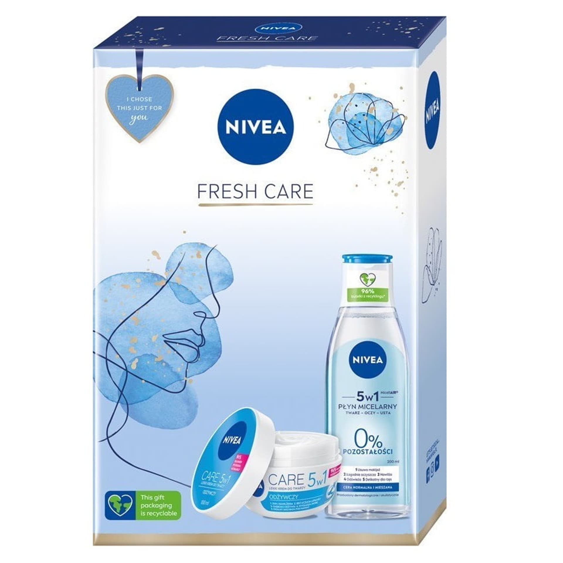 

Nivea Fresh Care zestaw lekki odżywczy krem do twarzy 5w1 100ml + pielęgnujący płyn micelarny 200ml