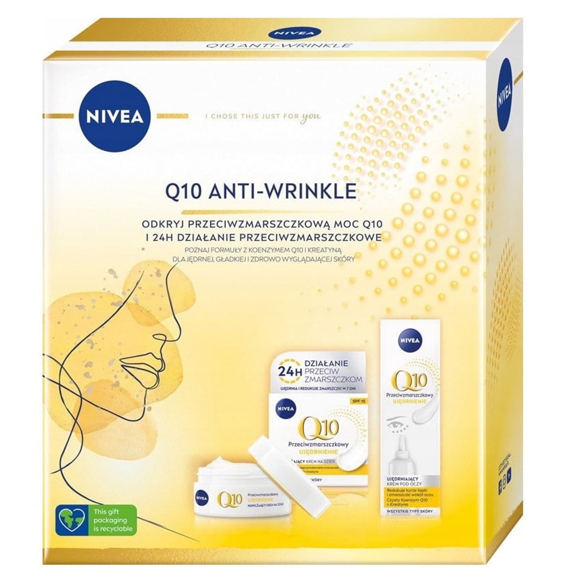 

Nivea Q10 Anti-Wrinkle zestaw przeciwzmarszczkowy nawilżający krem na dzień 50ml + przeciwzmarszczkowy krem pod oczy 15ml