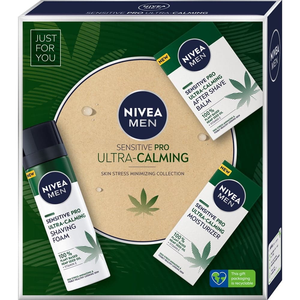 

Nivea Men Sensitive Pro Ultra-Calming zestaw balsam po goleniu 100ml + pianka do golenia 200ml + krem nawilżający 75ml