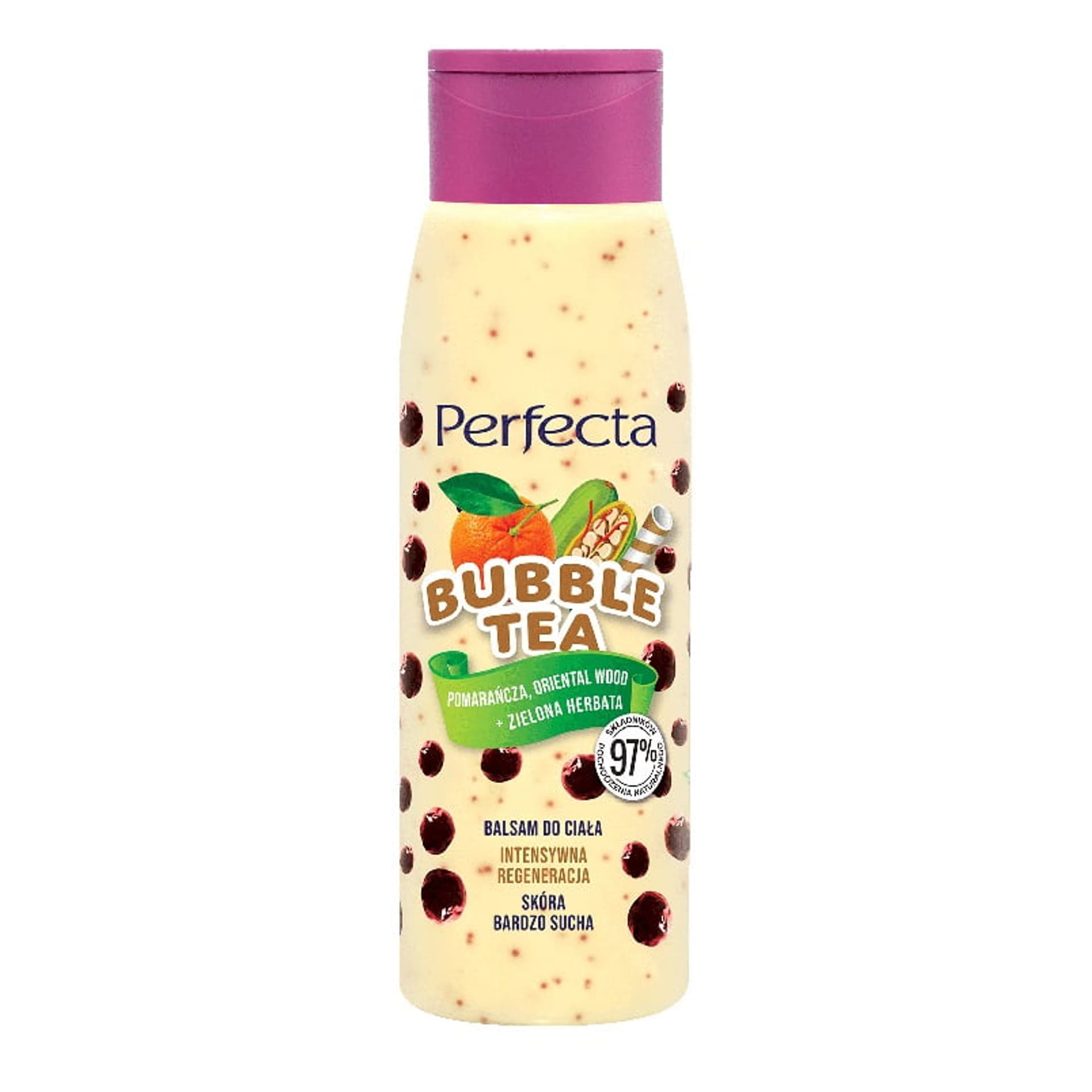 

Perfecta Bubble Tea Balsam do ciała Intensywna Regeneracja - Pomarańcza,Oriental Wood i Zielona Herbata 400ml