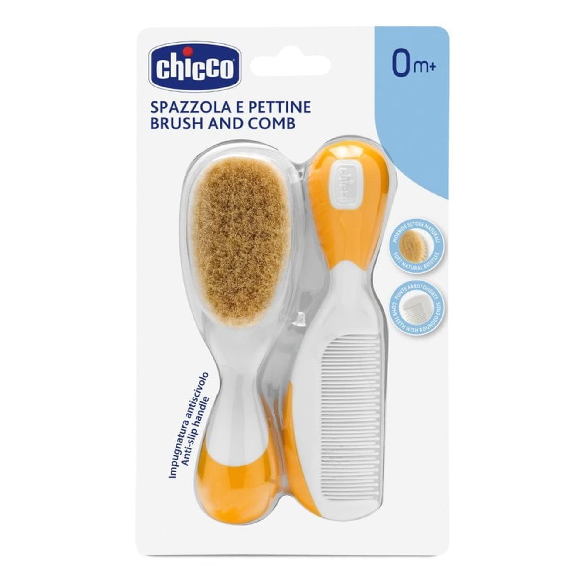 

Chicco Brush and Comb zestaw szczotka z naturalnego włosia + grzebyk 0m+ Pomarańczowy
