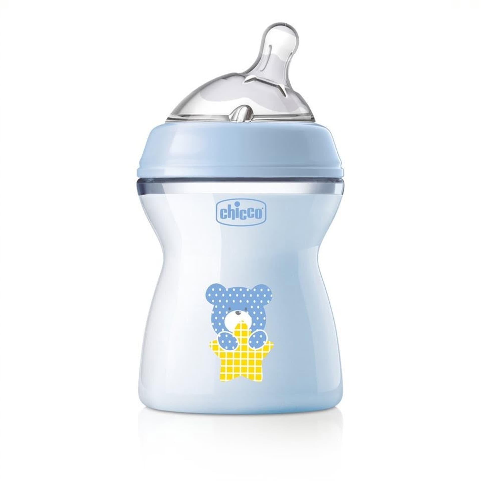 

Chicco NaturalFeeling butelka plastikowa ze smoczkiem silikonowym przepływ średni 2m+ Niebieska 250ml