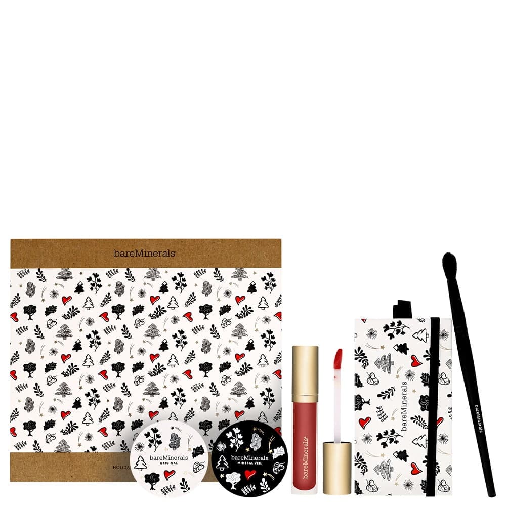 

bareMinerals Holiday Clean Makeup zestaw Original Loose Mineral Foundation 8g + Mineral Veil Finishing Powder 9g + Cheek and Eye Palette 7g + Gen Nude Creamier Lipgloss 4ml + Multi-Functional Eye Brush