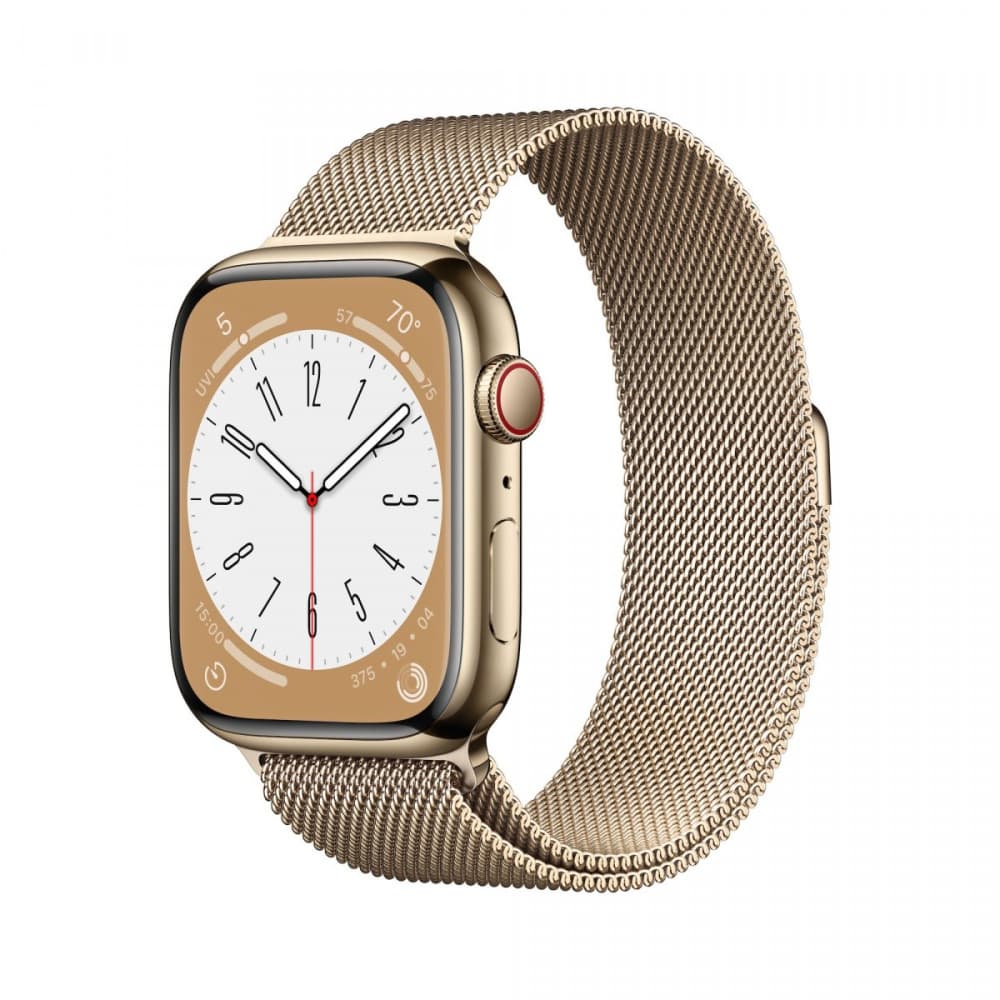 

Watch Series 8 GPS + Cellular, Koperta 45 mm w kolorze złotym z bransoletą mediolańską w kolorze złotym APPLE watchOS Złoty