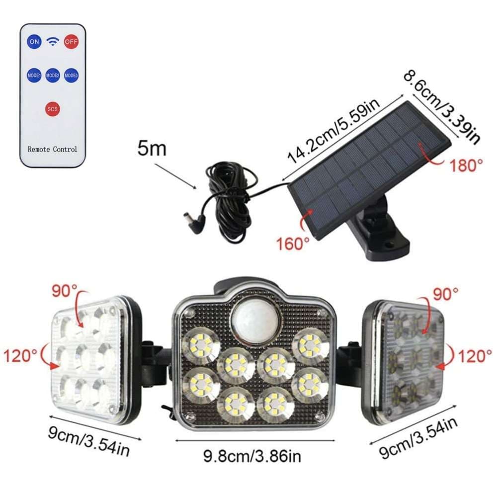 

Lampa solarna zewnętrzna wodoodporna IP65 138 LED SMD z czujnikiem ruchu 24W + Pilot