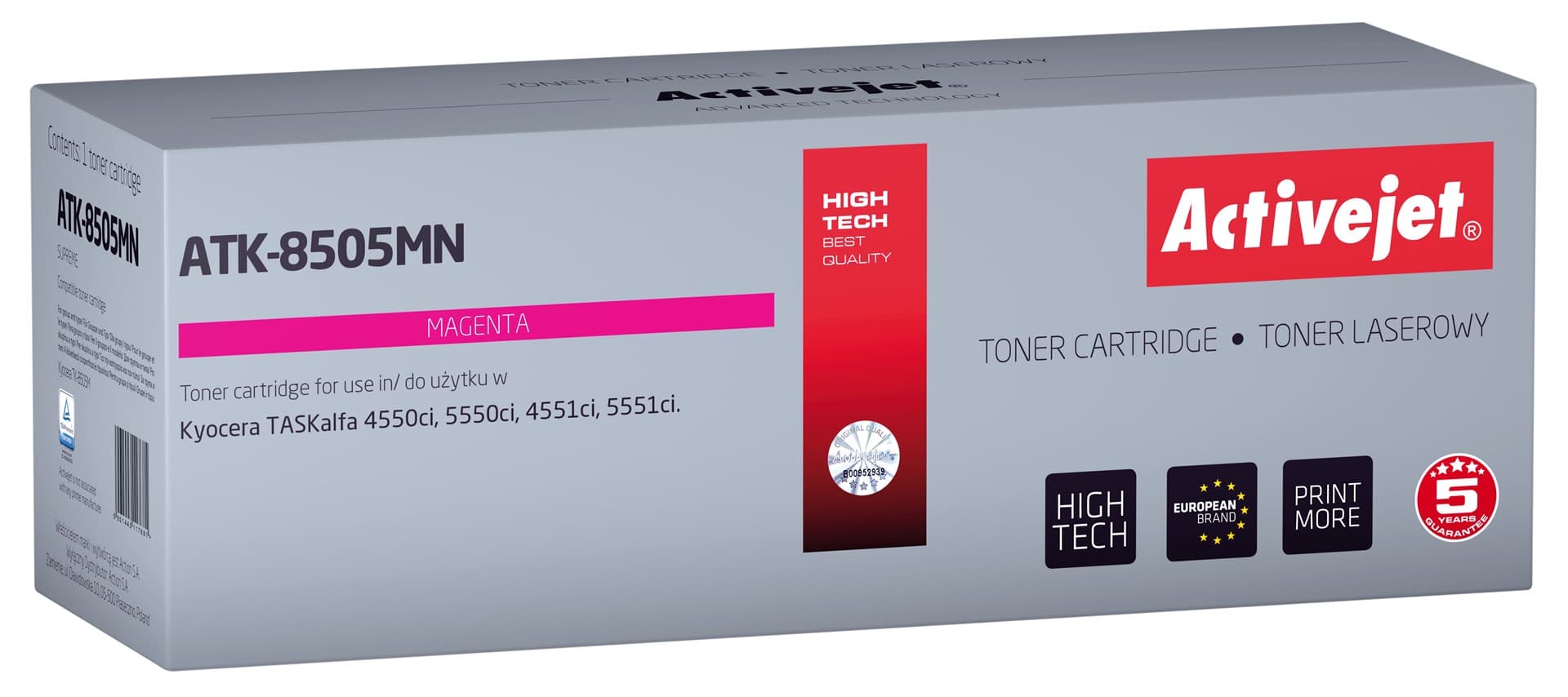 

Toner Activejet ATK-8505MN (zamiennik Kyocera TK-8505M; Supreme; 20000 stron; purpurowy)