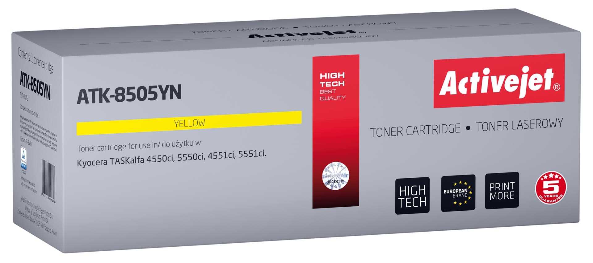 

Toner Activejet ATK-8505YN (zamiennik Kyocera TK-8505Y; Supreme; 20000 stron; żółty)
