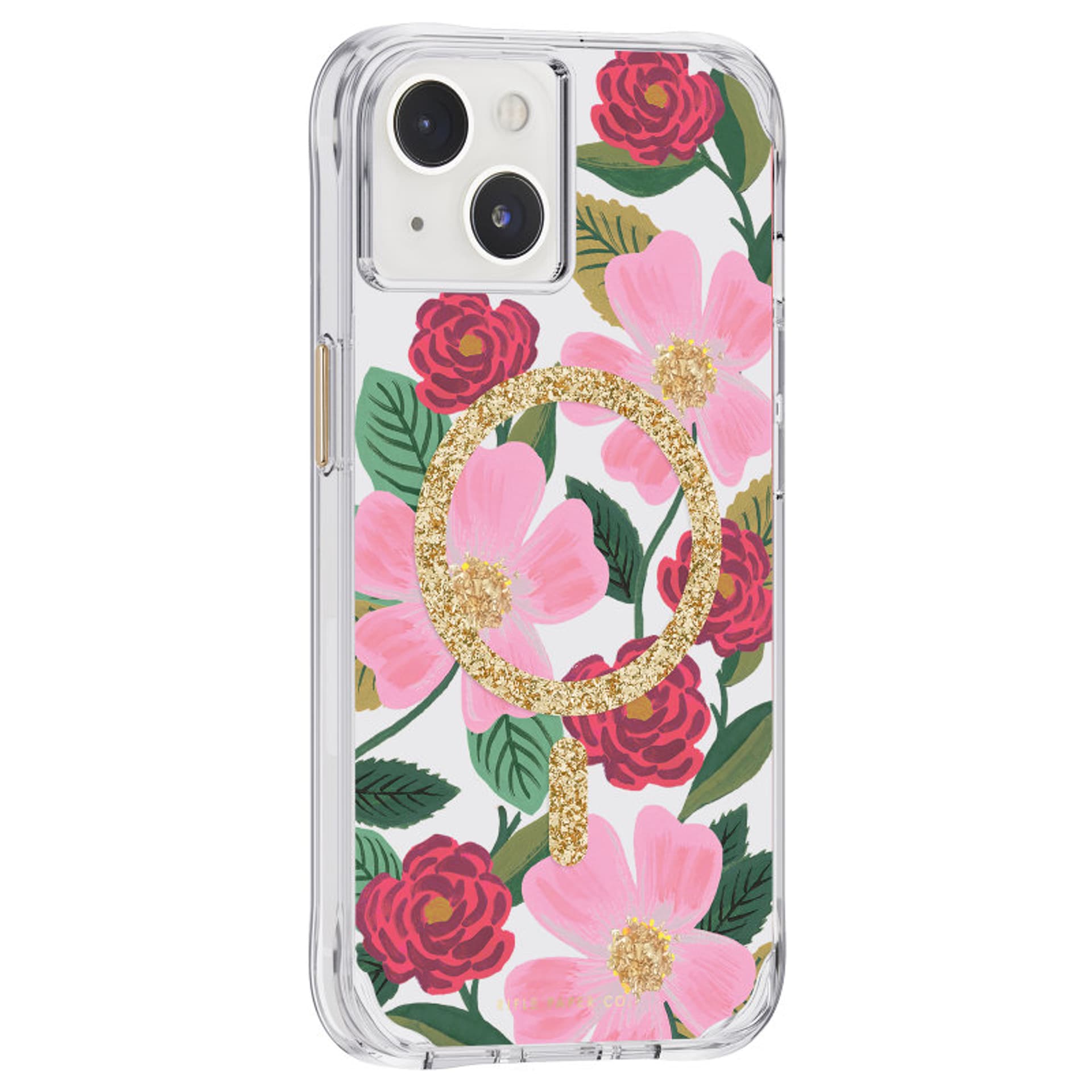 

Rifle Paper Clear MagSafe - Etui iPhone 14 / iPhone 13 zdobione złotem (Rose Garden)