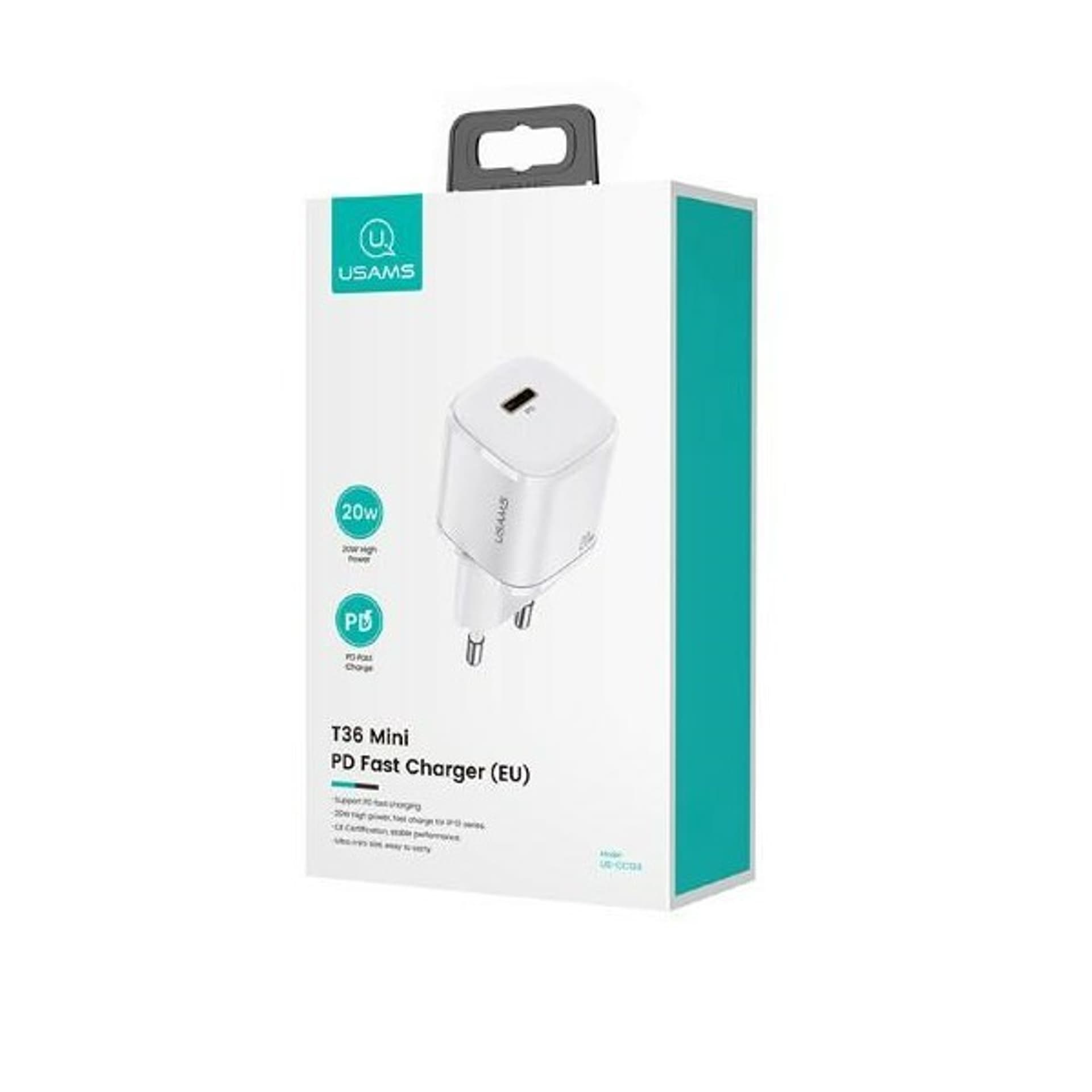 

USAMS Ład. siec. 1xUSB-C T36 mini 20W (only head) PD3.0 Fast Charging biały/white CC124TC02 (US-CC124)