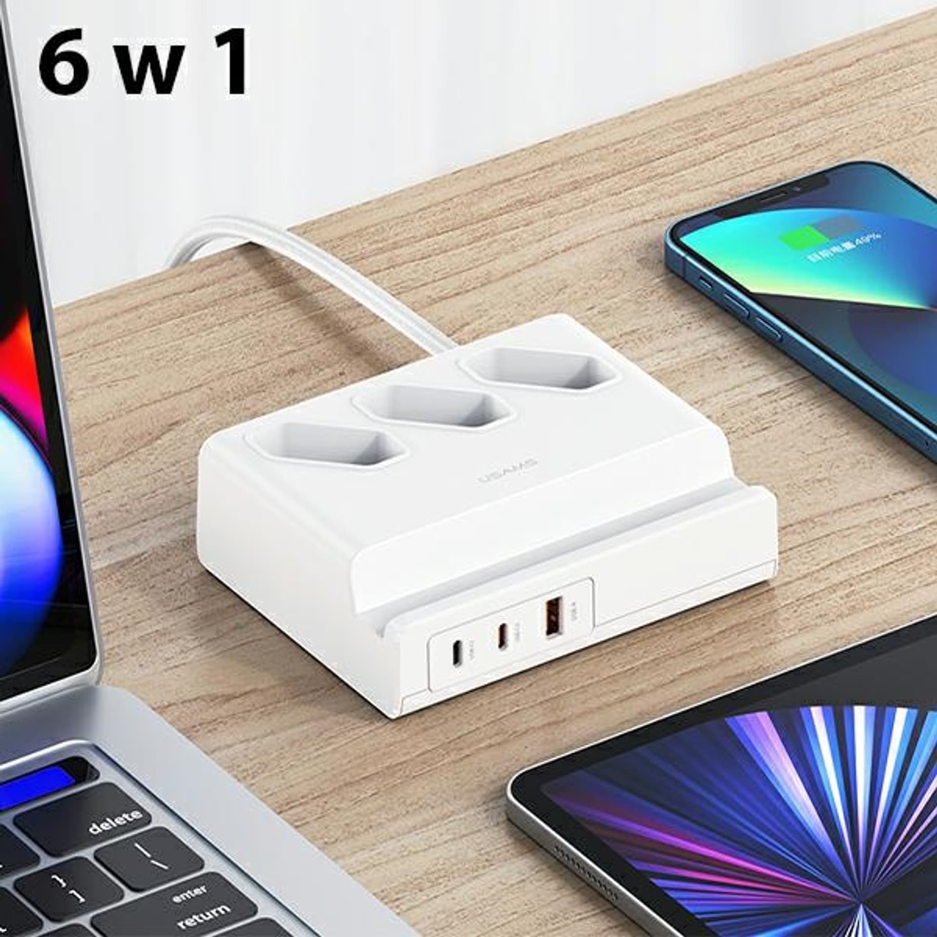 

USAMS Listwa zasilająca 65W Super Si Fast Charging USB Extension Socket EU biały/white CC160TC01 (US-CC160)