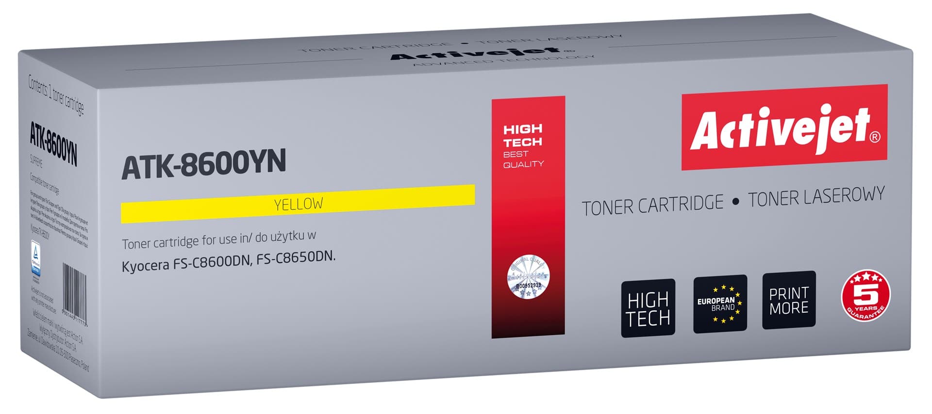 

Toner Activejet ATK-8600YN (zamiennik Kyocera TK-8600Y; Supreme; 20000 stron; żółty)