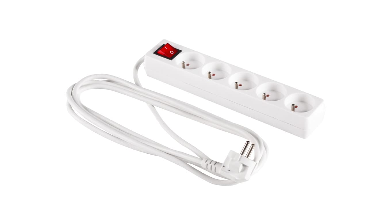 

Przedłużacz z wyłącznikiem 5-gniazd z/u 1,5m /H05VV-F 3G1/ biały PM-ZW-5G-15