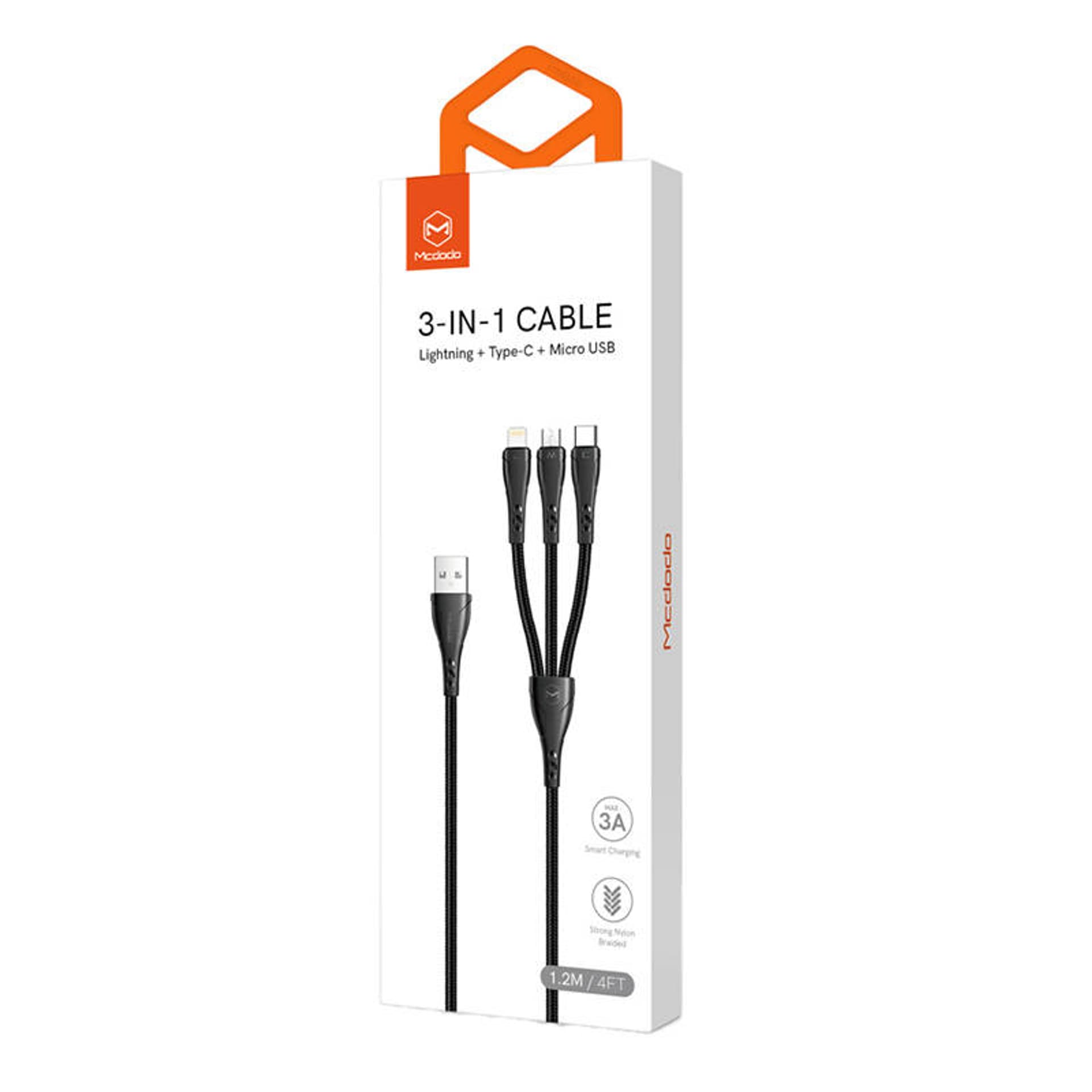 

Kabel 3w1 USB do USB-C / Lightning / Micro USB, Mcdodo CA-6960, 1.2m (czarny)