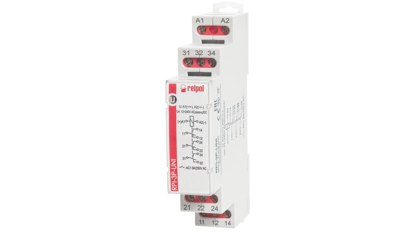 

Przekaźnik elektromagnetyczny 3P AgSnO2 12-240V AC/DC 50/60Hz 8A RPI-3P-UNI 863514