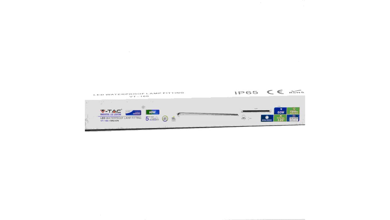 

Oprawa Hermetyczna LED VT-160 CHIP 60W 6500K 120lm/W 7200lm 5 Lat Gwarancji 679