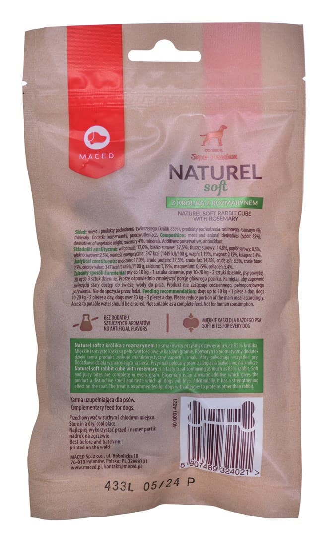 

MACED NATUREL SOFT przysmak dla psa z królikiem i rozmarynem - przysmak - 100g