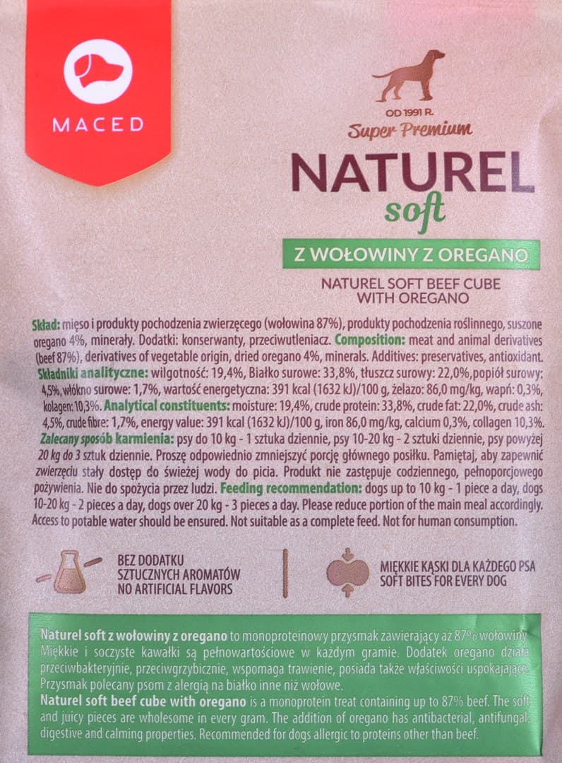 

MACED NATUREL SOFT przysmak dla psa z wołowina i oregano - przysmak - 100g