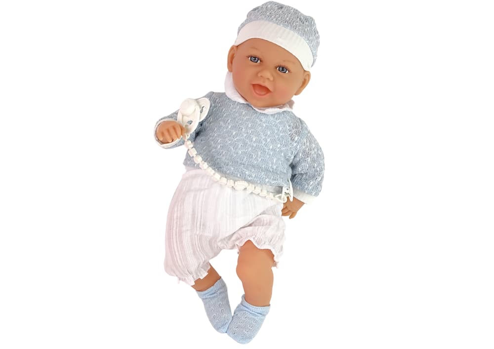 

Lalka Bobas 46 cm Niebieskie Ubranko Smoczek