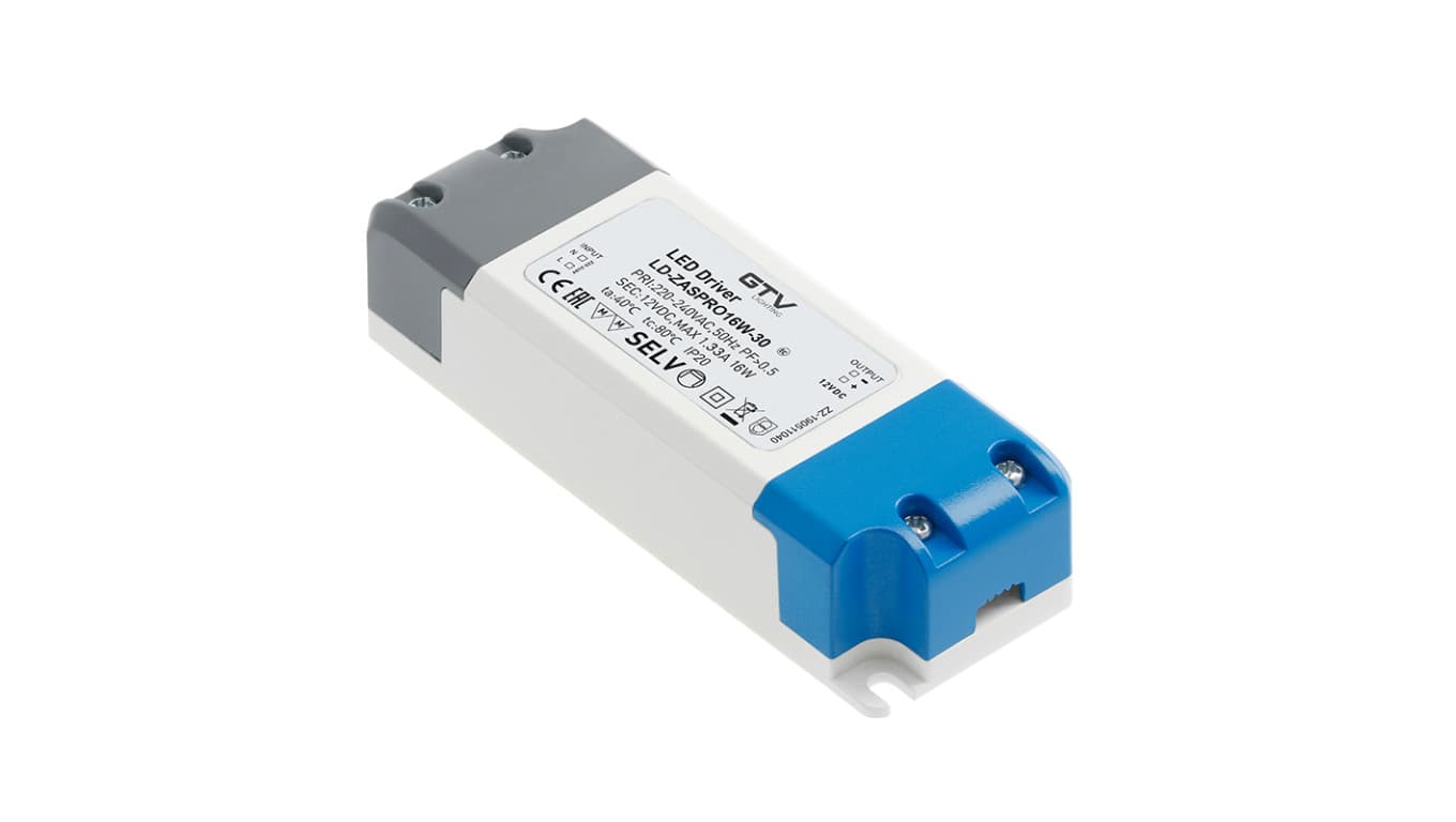

Zasilacz LED PRO 12V, 16W, input 220-240VAC, IP20, wym.120x42x27 mm