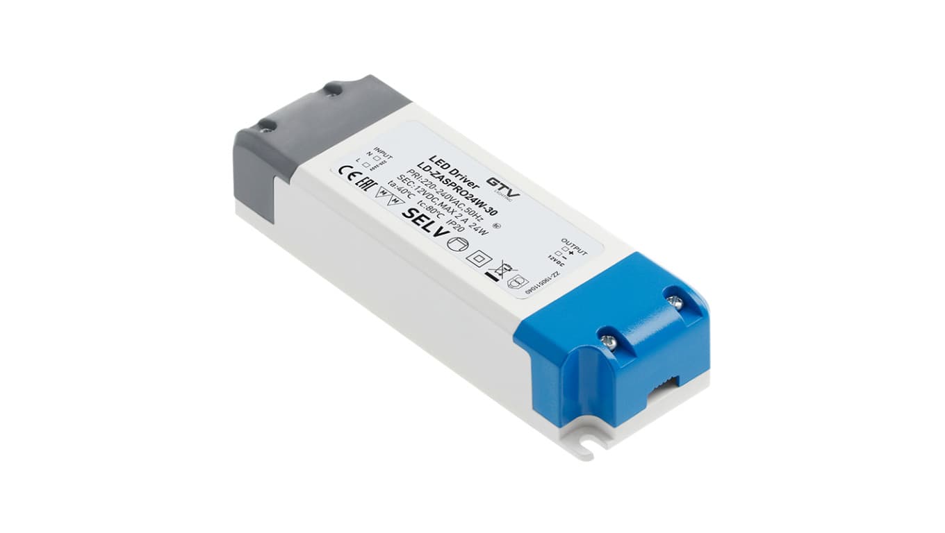 

Zasilacz LED PRO 12V, 24W, input 220-240VAC, IP20, wym.140x47x29 mm