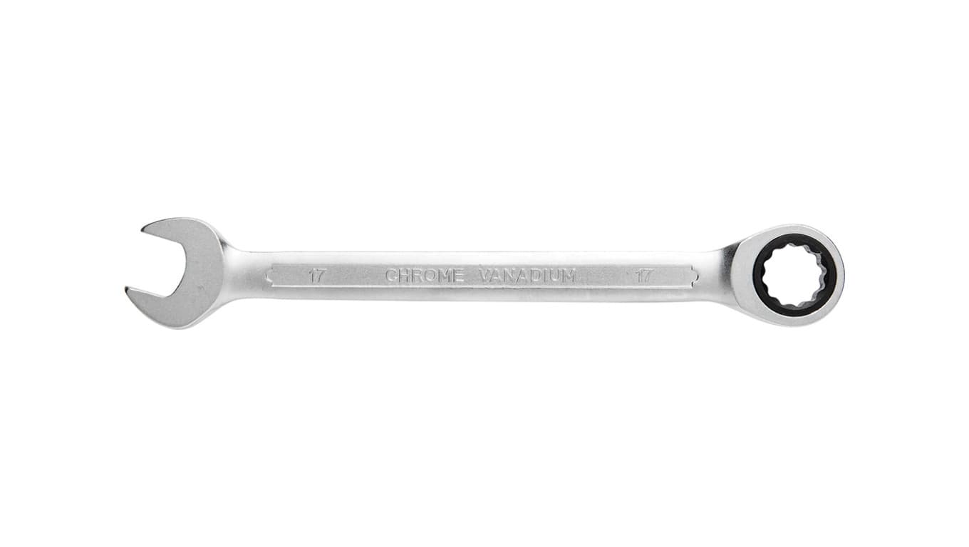 

Klucz płasko oczkowy z grzechotką, ze stali CrV, 17 mm, 72T