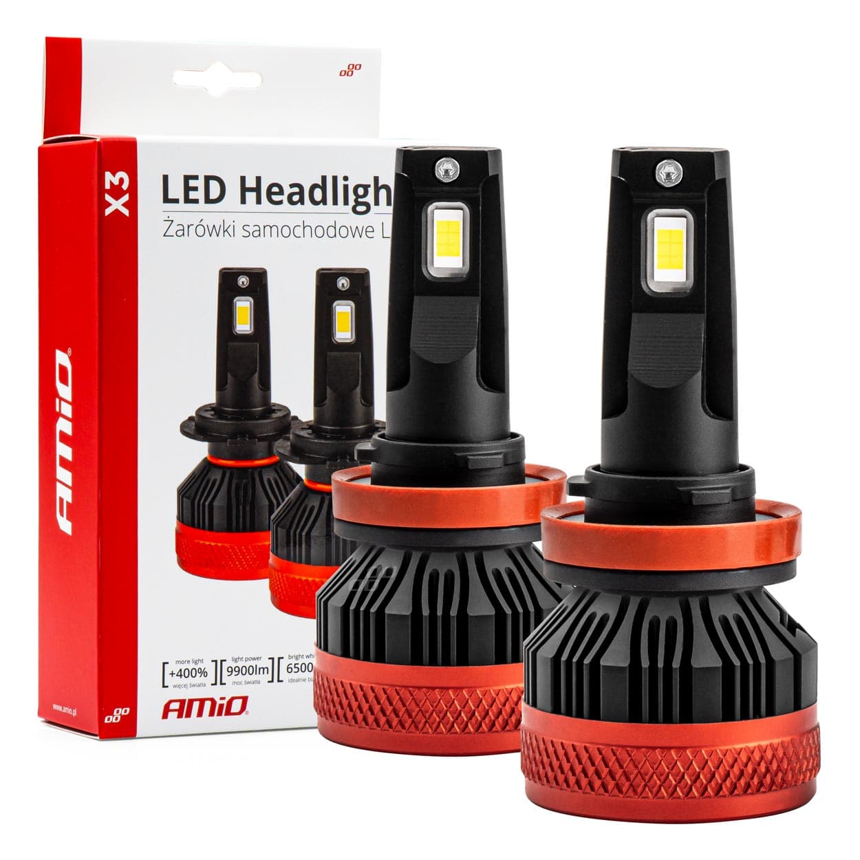 

Żarówki samochodowe led x3 series amio h8/h9/h11