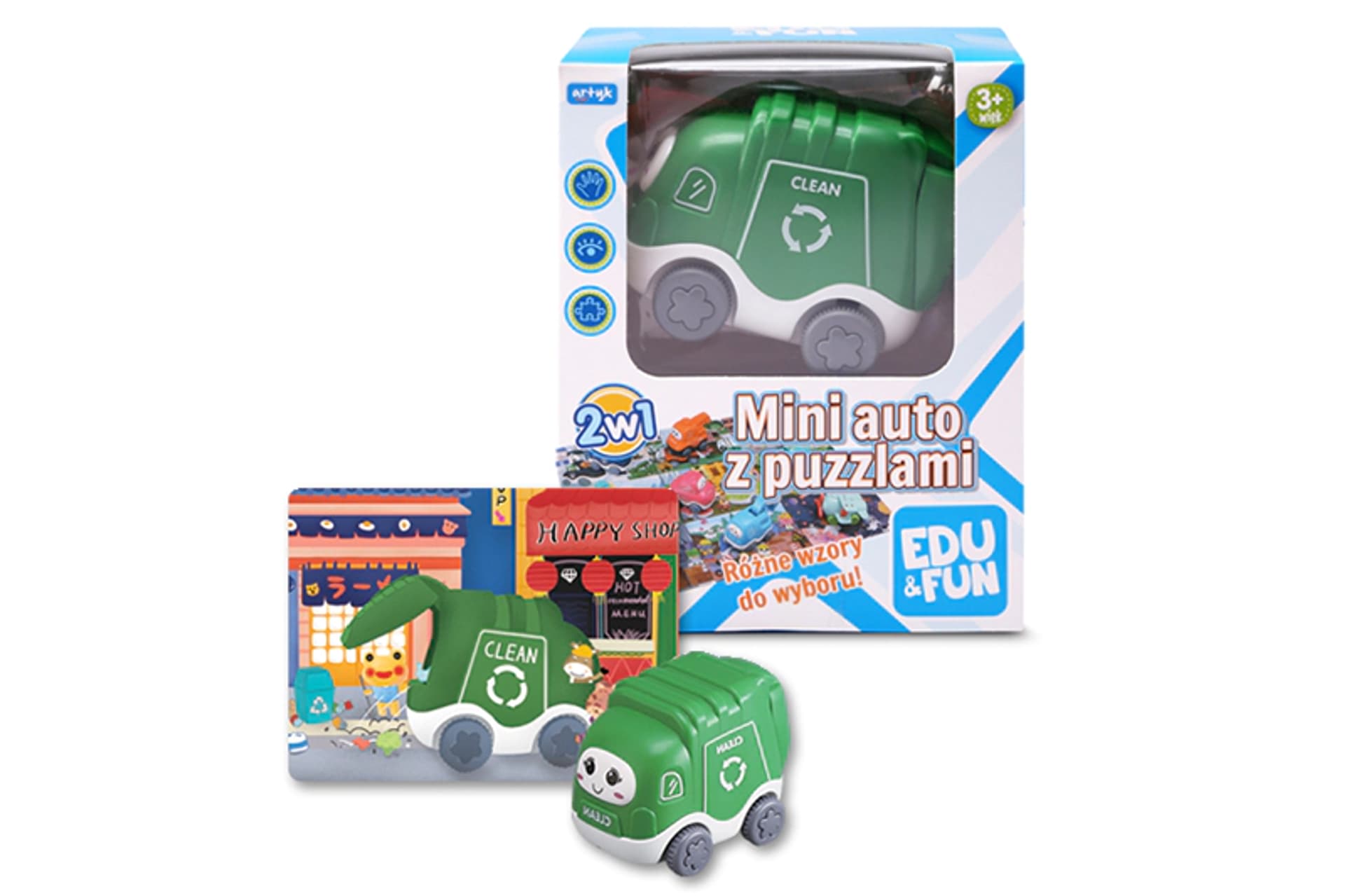 

MINI AUTO ŚMIECIARKA POJAZD Z PUZZLAMI DŹWIG