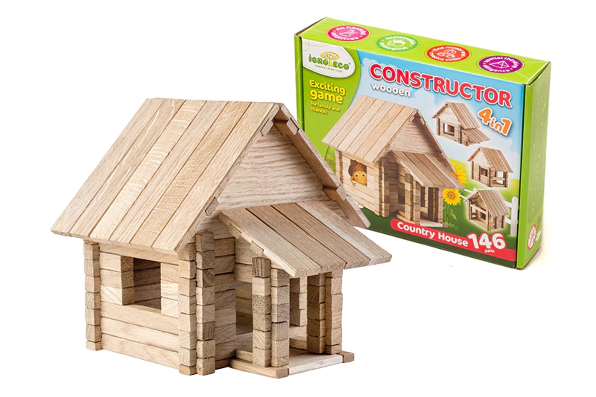 

KLOCKI DREWNIANE - LETNI DOMEK 4 W 1 146 EL.