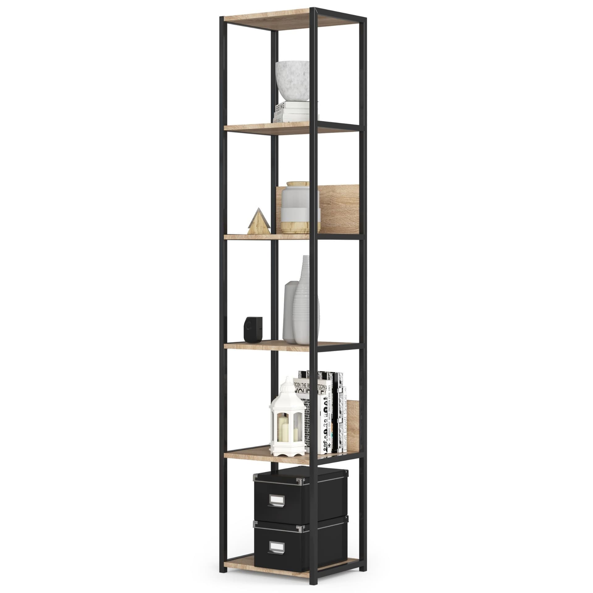 

Regał loftowy metalowy 40 cm - czarny-dąb sonoma - 6 półek